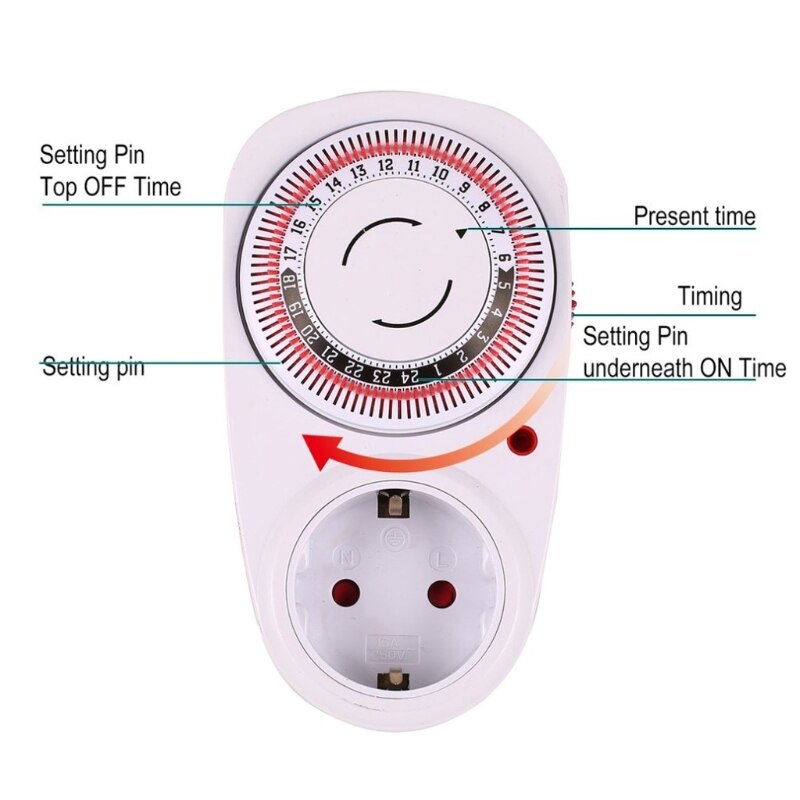 24 Hour Cyclic Timer Switch Mechanical Grounded Programmable Timer Switch Smart Countdown Switch Socket Indoor Auto Powe C7AC