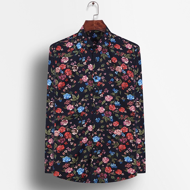 Männer Blumen Druck Shirt lässig Langarm Gedruckt Blume Hemden Kleid schlank passen