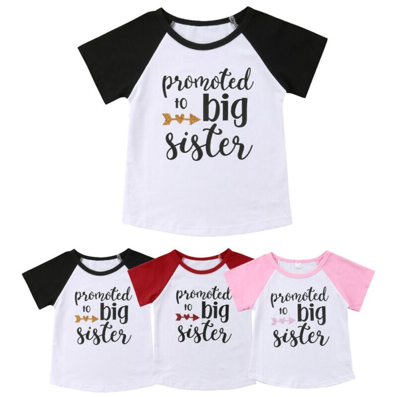 Enfants filles T-shirt-promu à grande soeur-été coton à manches courtes hauts T-shirt enfants vêtements de sport