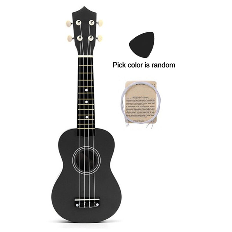 Colorful 21 inches Soprano Ukulele Basswood Nylon 4 Strings Ukulele Bag Acoustic Mini Hawaiian Guitar Bass Guitarra for Beginner: Black