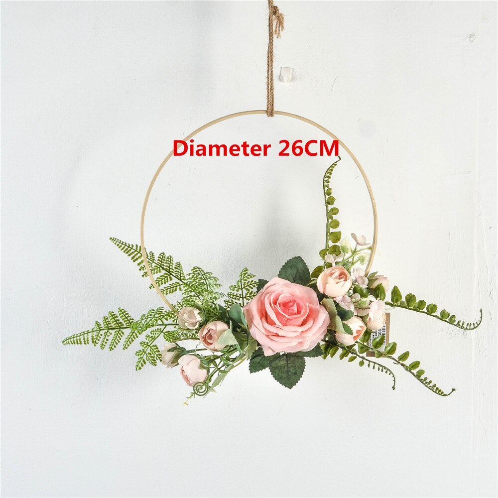 Cilected Hydrangea Eucalyptus Garland Wooden Wall Hanging Decoration Artificial Flower Garland Hoop Wreath For Wedding Backdrop: Color14