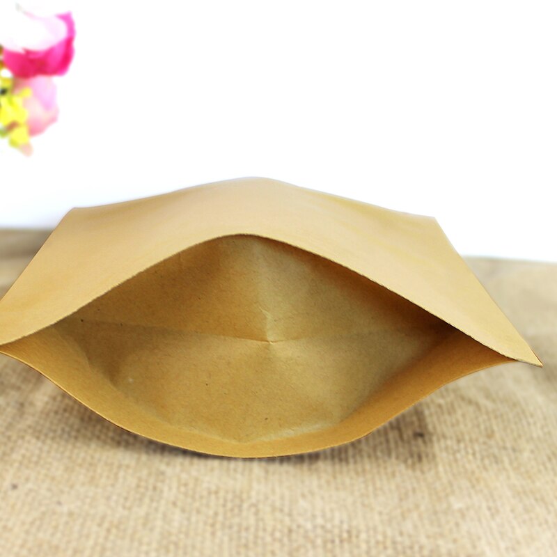 50pcs Stand up Kraft Paper + Foil Inlay Zip Lock Bag High Barrier Powder Nuts Coffee Tea Kitchen Spice Heat Sealing Pouches
