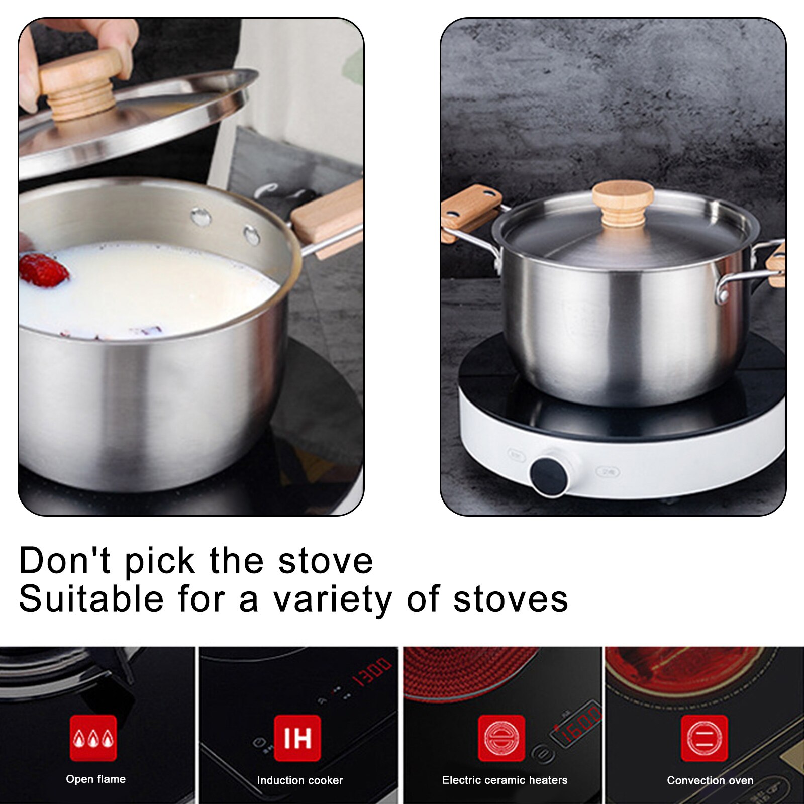 16/18cm Steaming Cookware Single Handle Stock Pot Household Stainless Steel Soup Pot For Gas Stove/Induction Cooker Cooking Pan