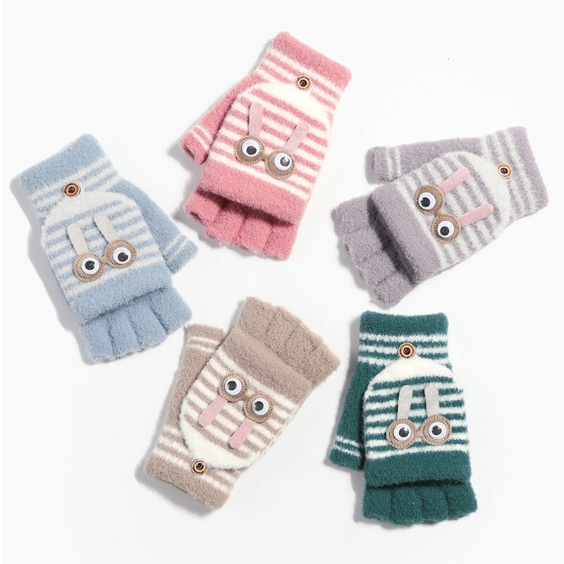Winter Warm Gloves for Children Aged6-12 5colors Thickened Outdoor Gloves Windproof Freeze-proof Velvet Warmth Finger Flip Glove