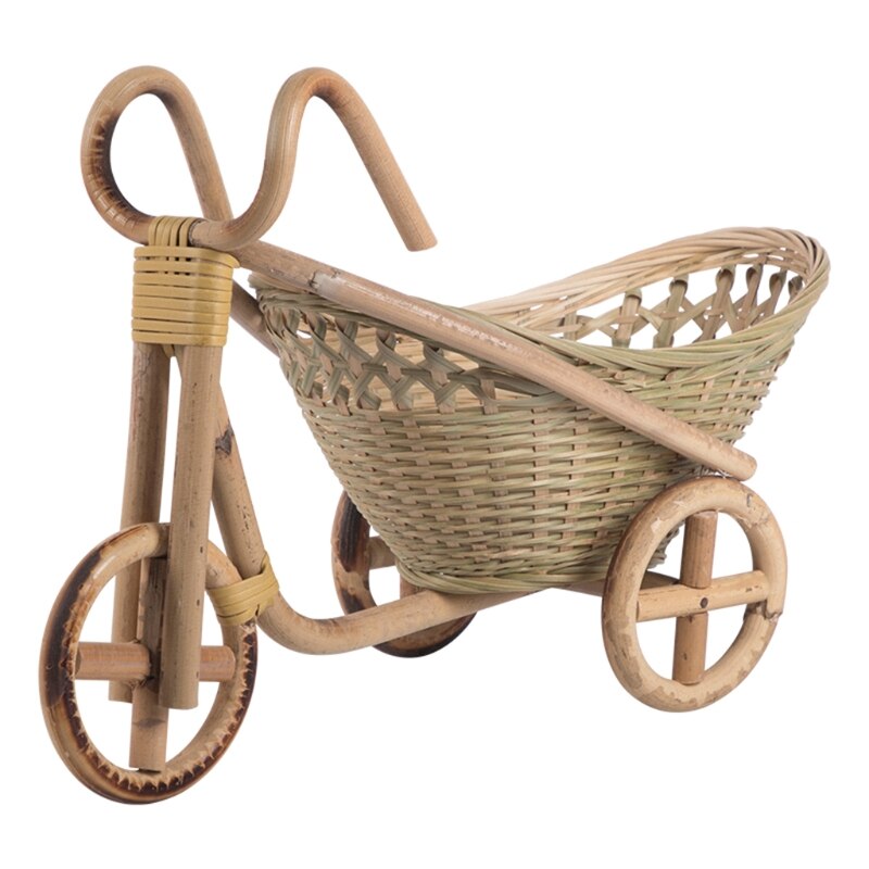 Mini Triciclo de ratán tejido para fruta, cesta de almacenamiento de mimbre hecha a mano de bambú para fruta, comida, pan, organizador, manualidades artísticas