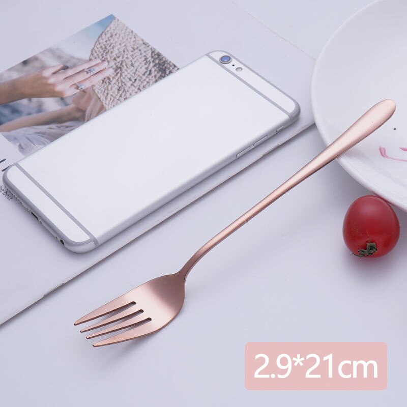 Stainless Steel Long Handle Dinner Fork Korean Rainbow Fork Hotel Restaurant Party Supplies Dinnerware Steak Gold Fork 5 Colors