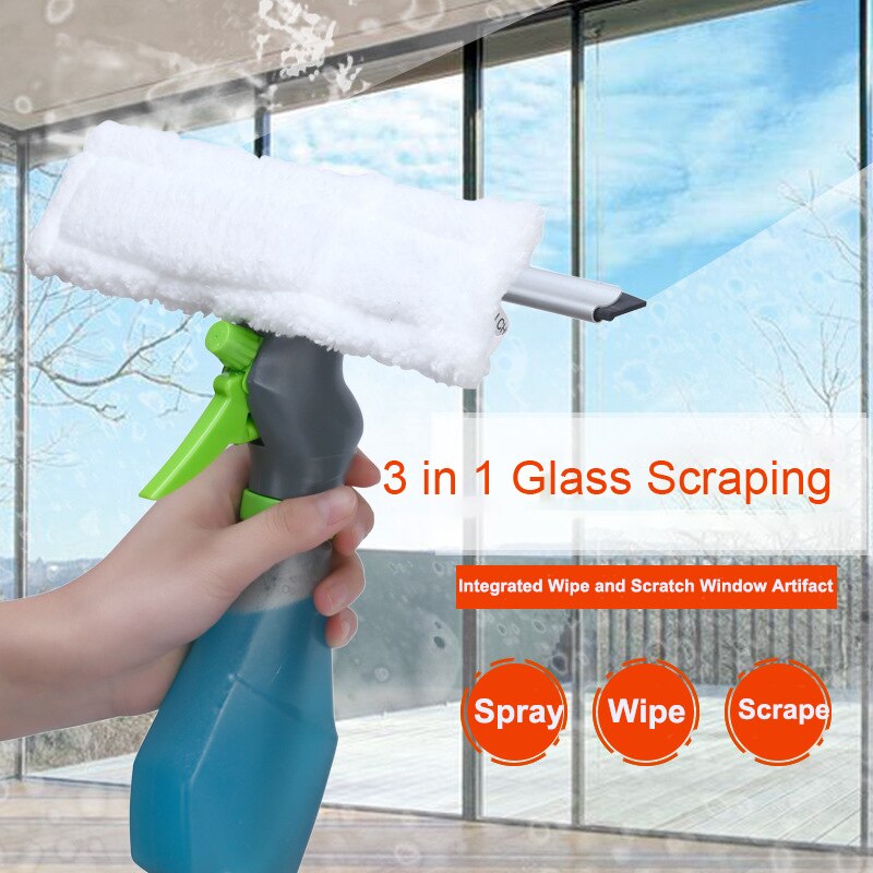 Fönsterputs 3 in 1 spray fönsterputs glasborste skrapa silikontorkare mikrofiber tygkuddesats bilglas renborste
