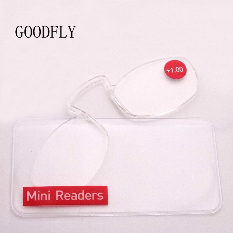 Clear Mini Nose Clip Reading Glasses Men Women Blue Light Blocking Glasses Portable Wallet Presbyopic Glasses With Case 2022: +150