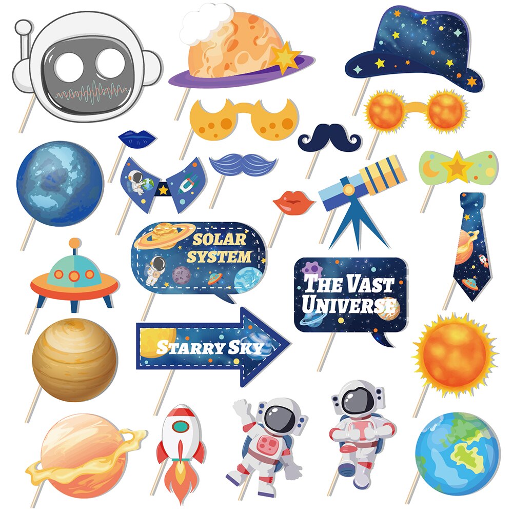 Universe Outer Space Astronaut Rocket Galaxy Theme Paper Photobooth Props Boy Planet Baby Shower Birthday Party Decorations