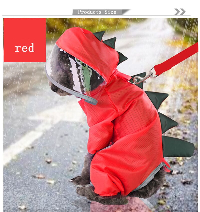 Pet Dog Raincoat Waterproof Reflective Dinosaur Cosplay Breathable Four Legs Small Dog Clothes Hooded Rain Coat Ropa Perro