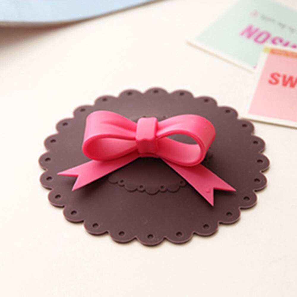 10.5cm Cute Anti-dust Silicone Glass Cup Cover Coffee Mug Suction Seal Lid Cap Silicone Lovely Bowknot Cup Cover