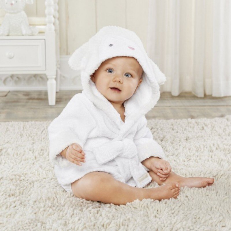Baby pige baby dreng hætte badekåbe dyr tegneserie håndklæde tæppe morgenkåbe forår langærmet morgenkåbe: Hvide får / Nyfødt