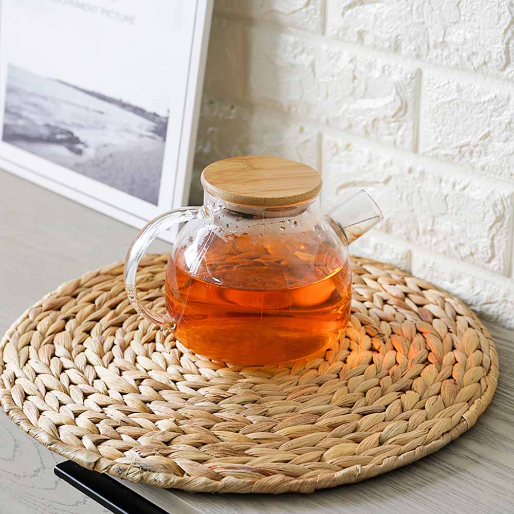 2 pcs 38/35/30cm Round Rattan Placemats Natural Cattail Straw Woven Dining Table Mats Heat Table Mats Coasters Kitchen Table