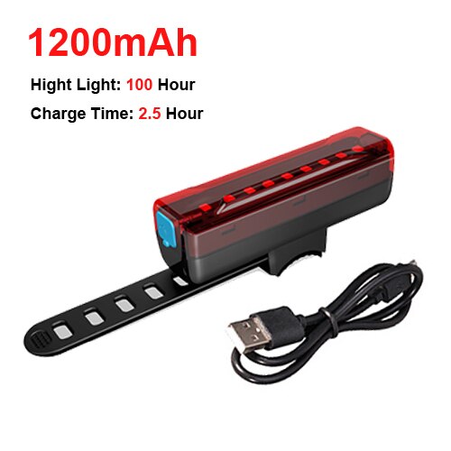 Newboler 2600 Mah Led Achterlicht Fiets Usb Oplaadbare Veiligheid Waarschuwingslampje Fiets Achterlicht Licht Zaklamp Voor Fiets: 1200 mAh