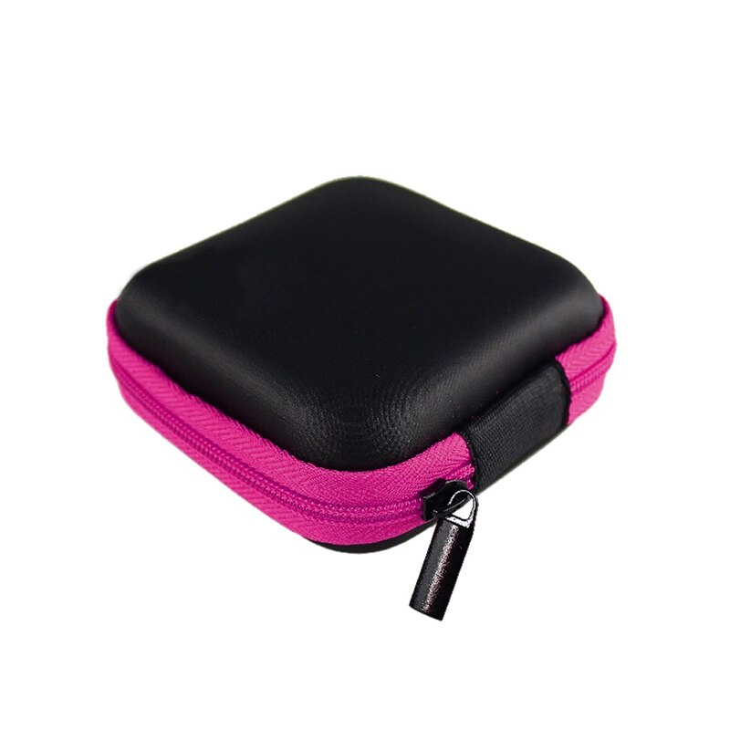 1pc bærbare firkantede mini lynlåse hårdt hovedtelefon tilfælde bærer hårdt taske til nøgleholder pengepung tegnebog øretelefoner pose kasse: Rosenrød