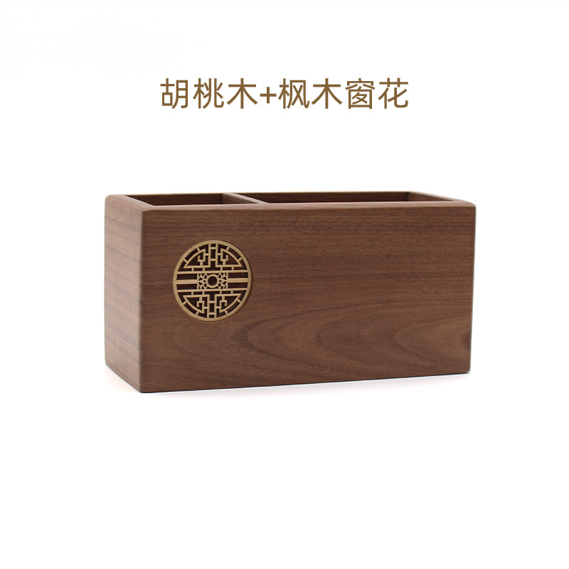 Porte-stylo en bois massif sculpté en creux, accessoires de bureau, organisateur de crayons en noyer pour bureau: Bleu marine