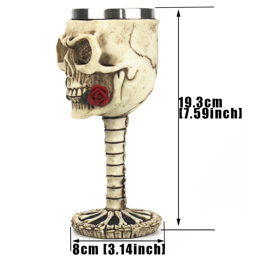 Rose Skull Gothic Wine Glass The Gothic Romance Themed Goblet Retro Stainless Steel&amp;Resin Wine Cup BEST Birthday Halloween