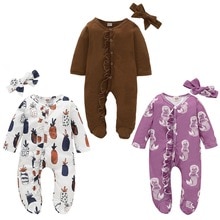 Herfst Print Rompertjes Pasgeboren Baby Baby Meisje Jongen Kleding Katoen Romper Jumpsuit + Hoofdband 2 Stuks Outfits Set baby onesie