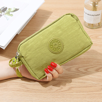 Women Solid 3 Layer Canvas Coin Purse Card Zipper Wallet Holder Phone Bag: A