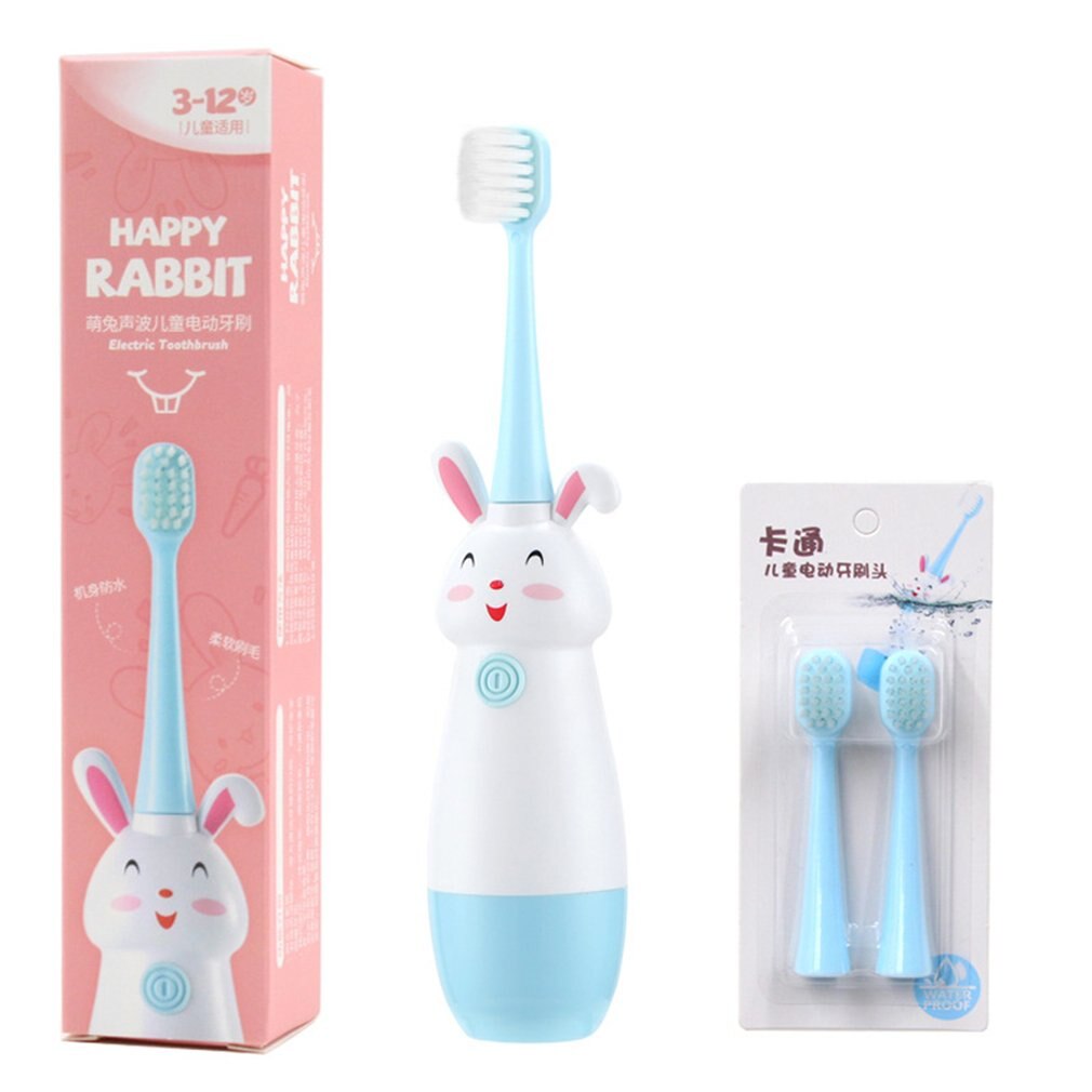 Crianças escova de dentes elétrica dos desenhos animados escova de dentes escova de dentes elétrica escova de dentes antiderrapante para crianças com cabeça de substituição macia: Blue W 3 Brush head