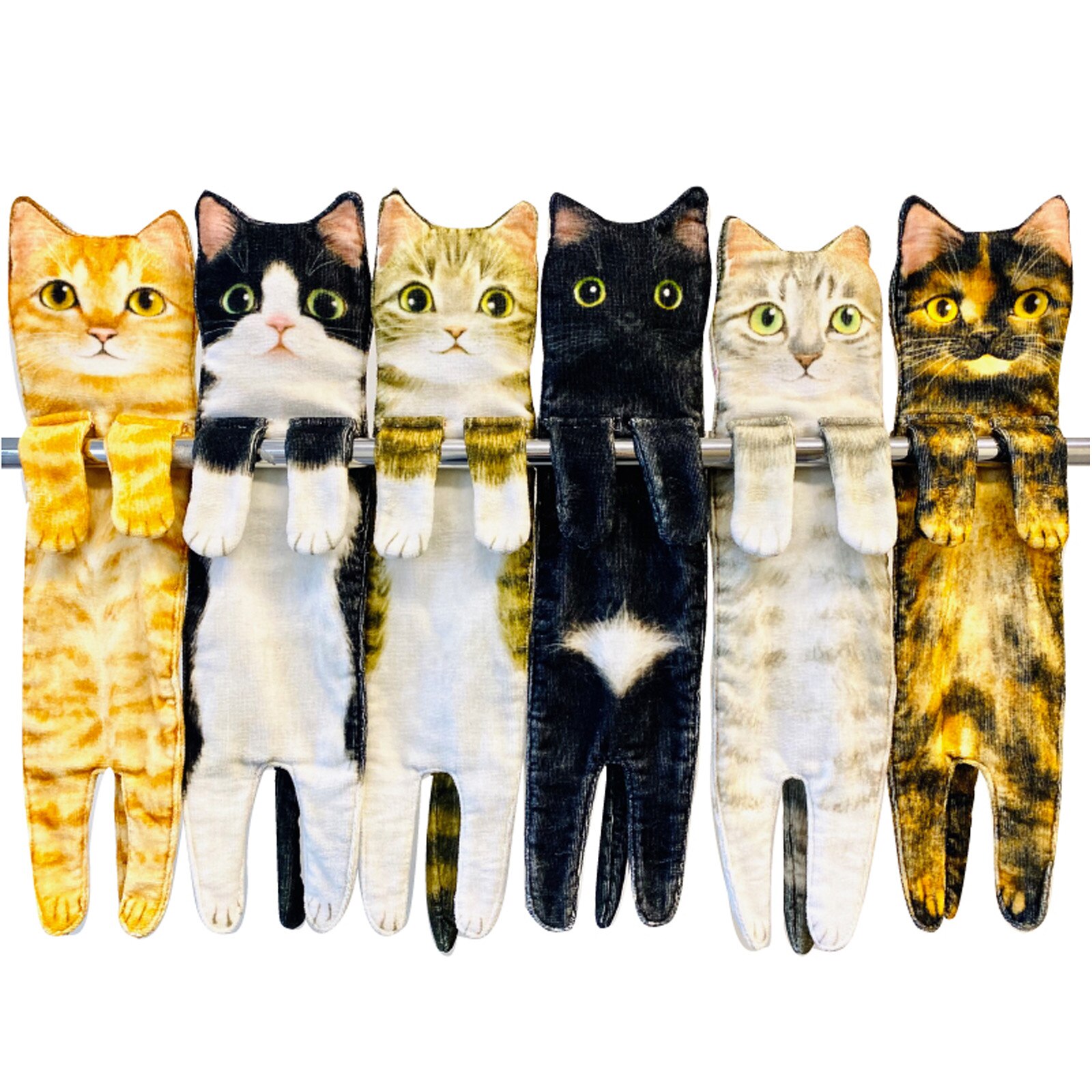 6 Styles Newest Cat Hand Towels Long Cat Shape Wipe Handkerchiefs Bath Towels for Bathroom Kitchen