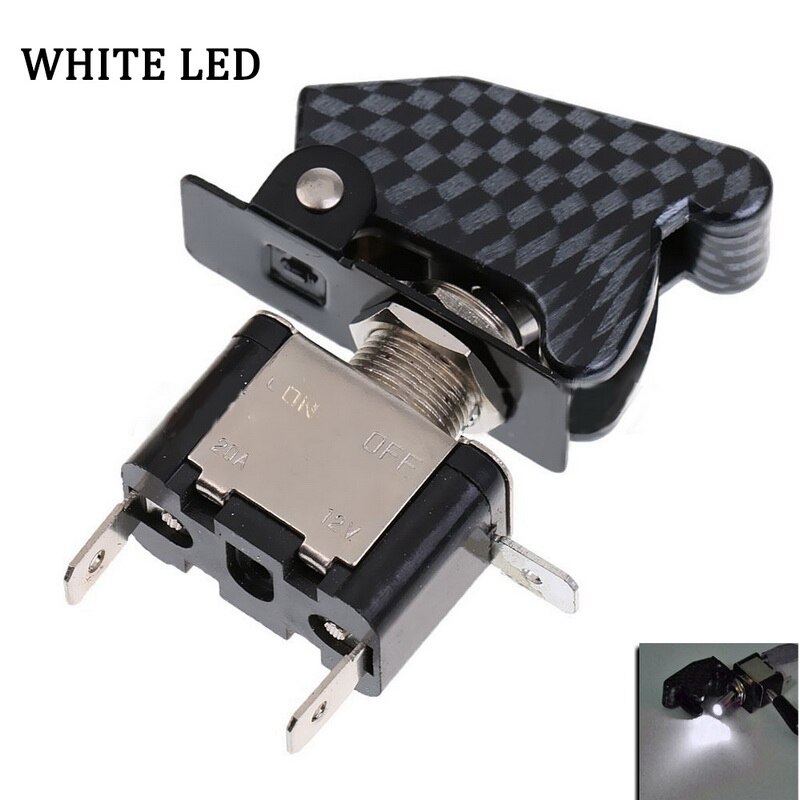 12V20ALED car switch rocker switch with carbon fiber protective cover ON-OFF Electrical equipment With Light Power Switch: White