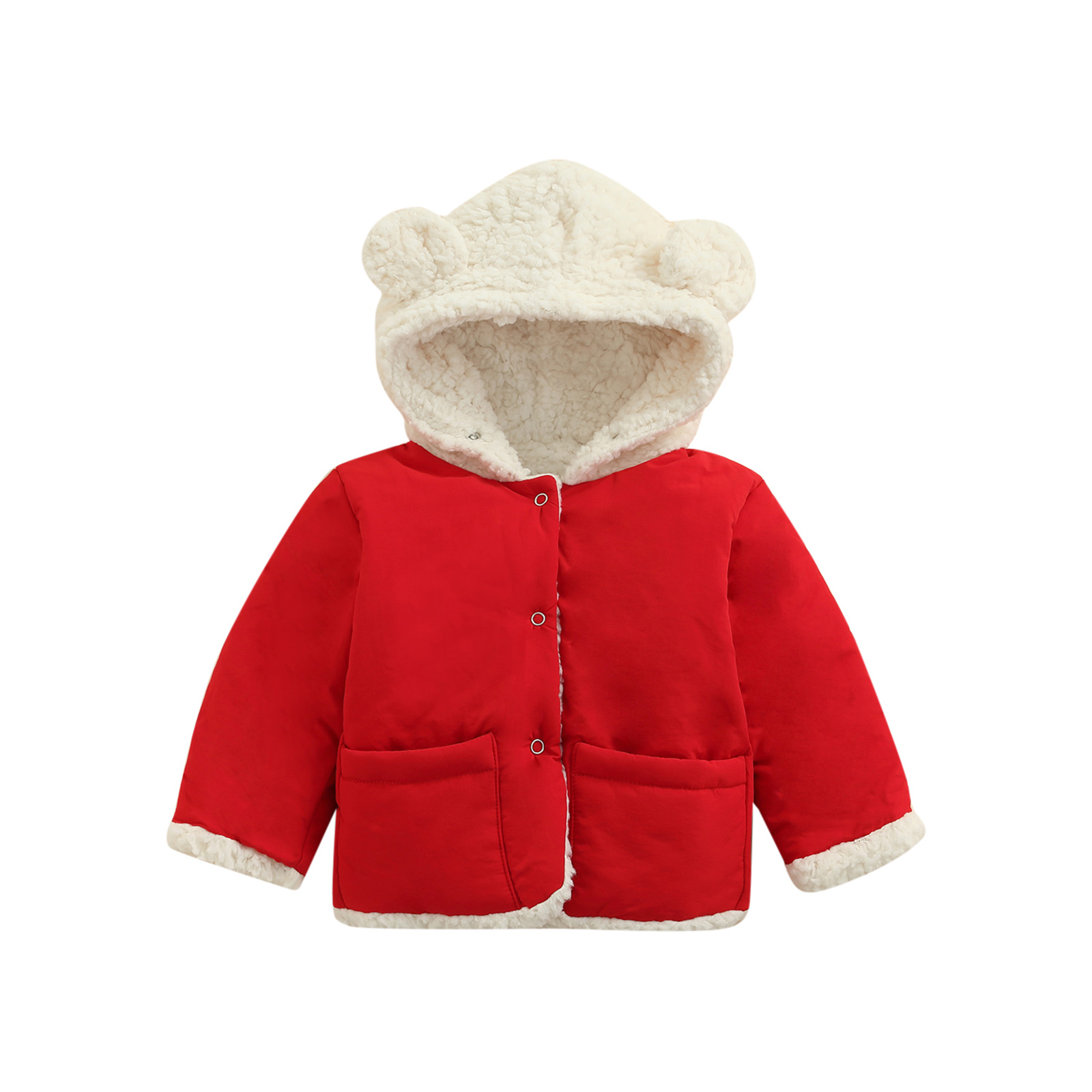 Winter Kids Meisjes Jongens Thicken Jassen Peuter Baby Katoen Kleine Beer Versier Hooded Bovenkleding Zuigeling Kinderen Jassen Kleding: Rood / 18m