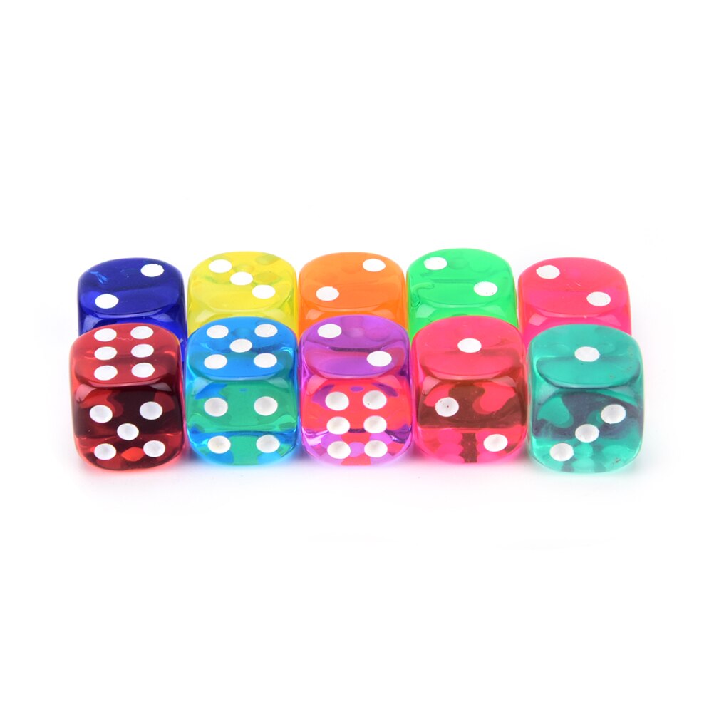 10 Pcs 14mm Transparent Solid Dice Glitter effect in 12mm square corners Plastic cube d6 Gambling Dice