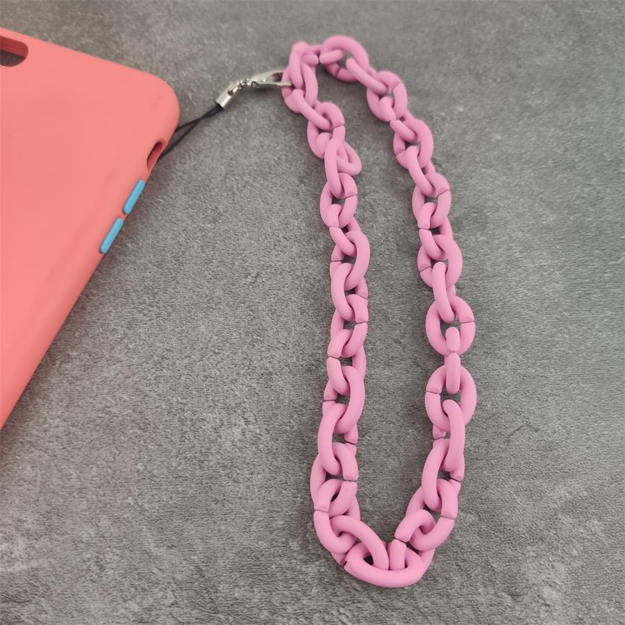 Modny łańcuszek do telefonu pasek fluorescencyjny jednokolorowy smycz naszyjnik łańcuszek kolorowy akrylowy gumowy smycz na telefon komórkowy: pink