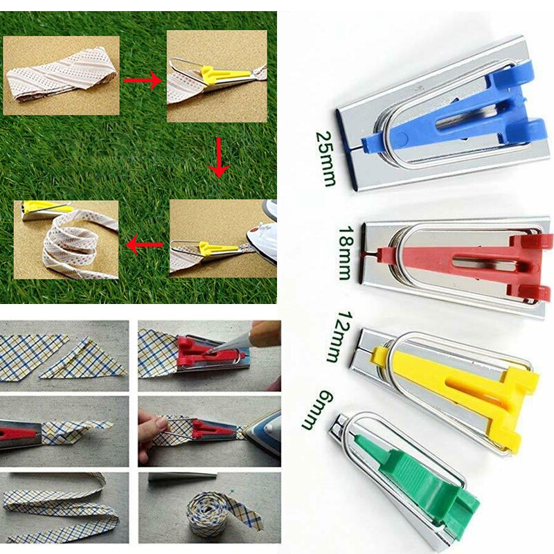 Fabric Bias Binding Tape Maker Kit Binder Foot Wooden Awl Clips Pins Household DIY Sewing Quilting Tool Set