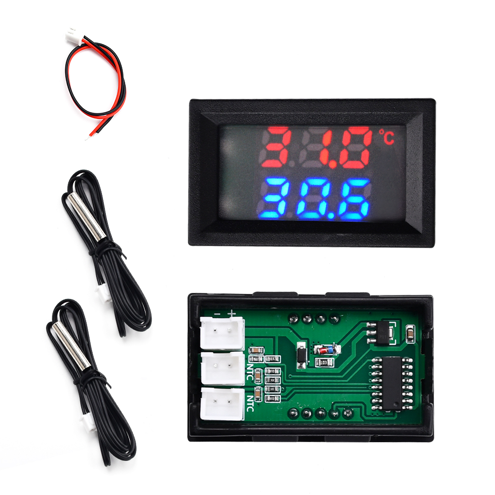 DC 4-30V 5V 12V 24V LED-display Dubbele digitale temperatuursensor Enkele spanning Dubbele thermometer met NTC 10K 3950 sondekabel: Goud