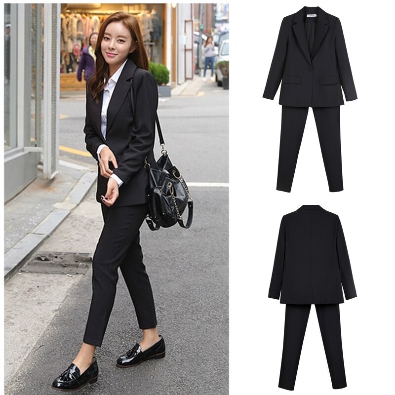 Work Pant Suits OL 2 Piece Set for Women Business Interview Uniform Blazer and Pencil Pant Office Lady