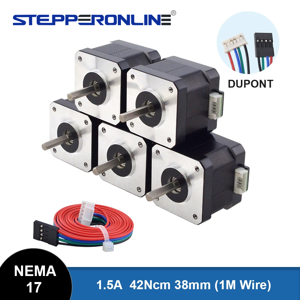STEPPERONLINE-Motor paso a paso Nema 17, dispositivo de 39mm, 42Ncm, 1.5A, 12V, Nema17, 4 Plomo, para impresora 3D CNC XYZ