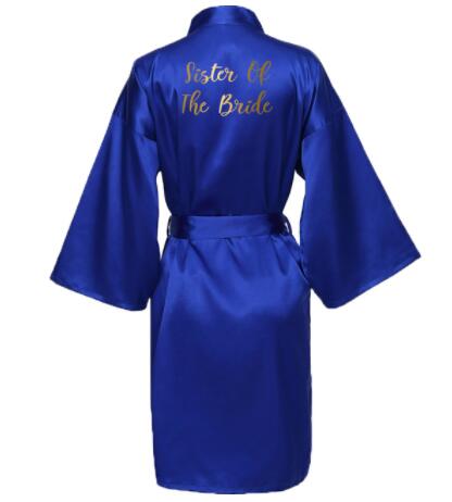 Silk Satin Robes Bridesmaid Bride Robes Bridesmaid Robes Wedding Long Robe Bathrobe Gold Print Royal Blue Robe: L / GRAY
