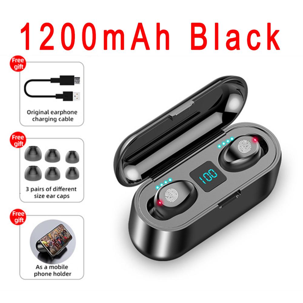 F9 TWS Wireless Headphones Bluetooth 5.0 Earphone HIFI In-ear Headset Earphones Stereo Earbuds for iOS/Android Phones HD Call: 1200mAh black