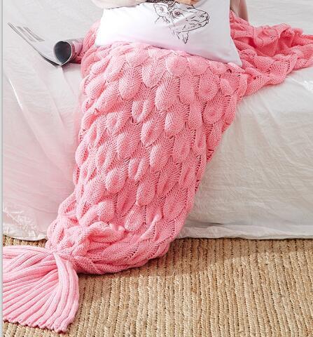 tragbare Gestrickte Meerjungfrau Schwanz Häkeln Decke Weichen Tragbare Schlafsack Abdeckung für Kinder Erwachsene Weihnachten Geburtstag: Fish pink / 60x140cm