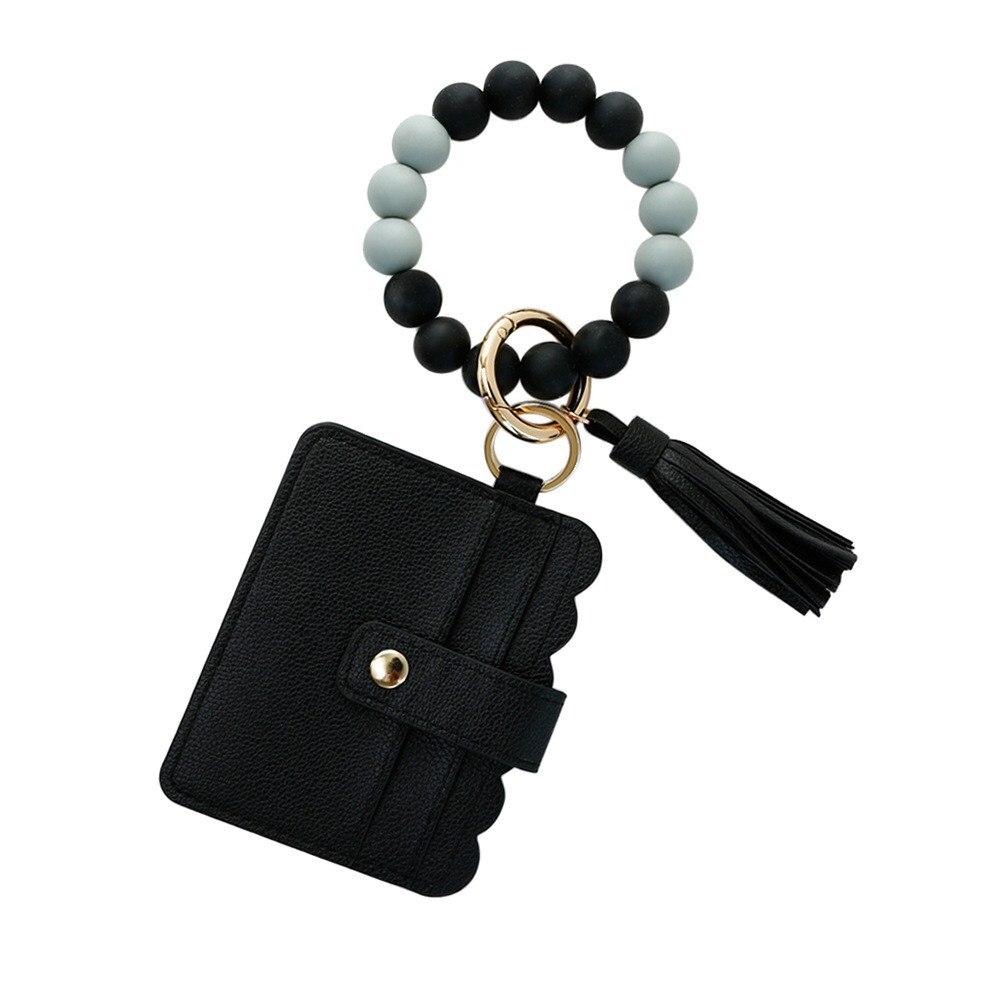 Purdored 1 Pc 13 Kleuren Mode Vrouwen Armbanden Kaarthouder Luipaard Vrouwelijke Visitekaartje Case Polsband Sleutelhanger Voor Mannen: black