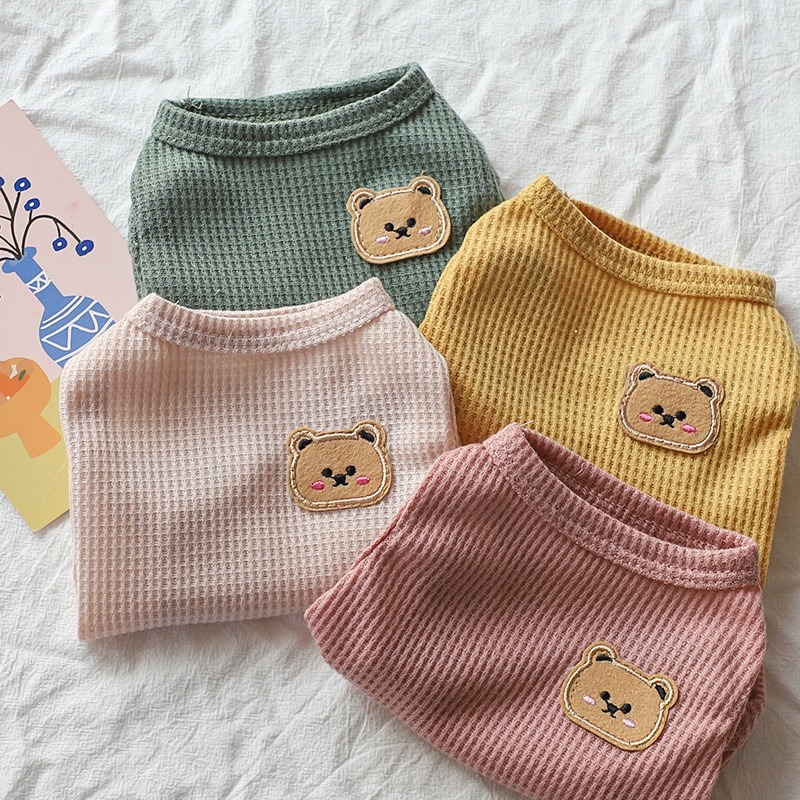 Urso colete roupas para cães de estimação gato sólido camiseta roupas cães fino pequeno moda chihuahua algodão verão kedi katten gato traje pug