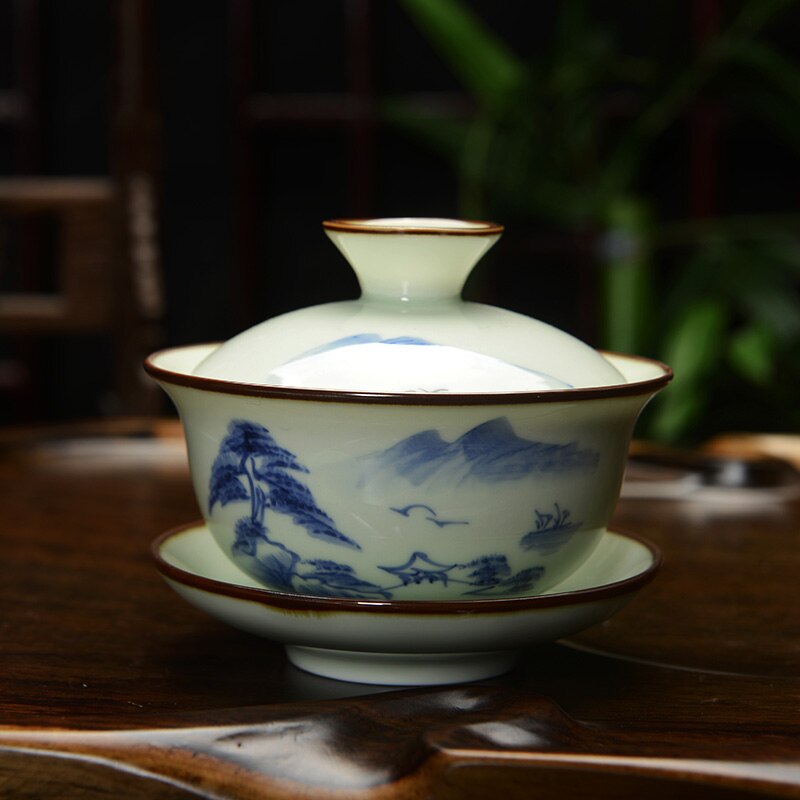 [storhet] håndmalt celadon gaiwan kung fu gaiwan porselen gaiwan jingdezhen 150ml gaiwan tesett kung fu tekanne