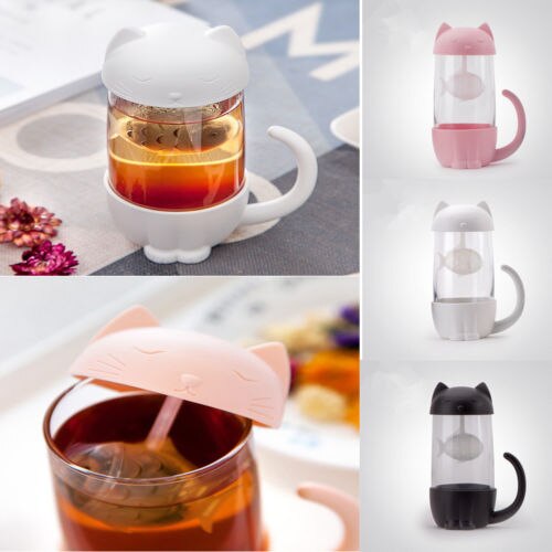 Te kaffekop sød kat infusionsglas krus tekande teposer krus par kopper med te filter filter køkkenredskaber