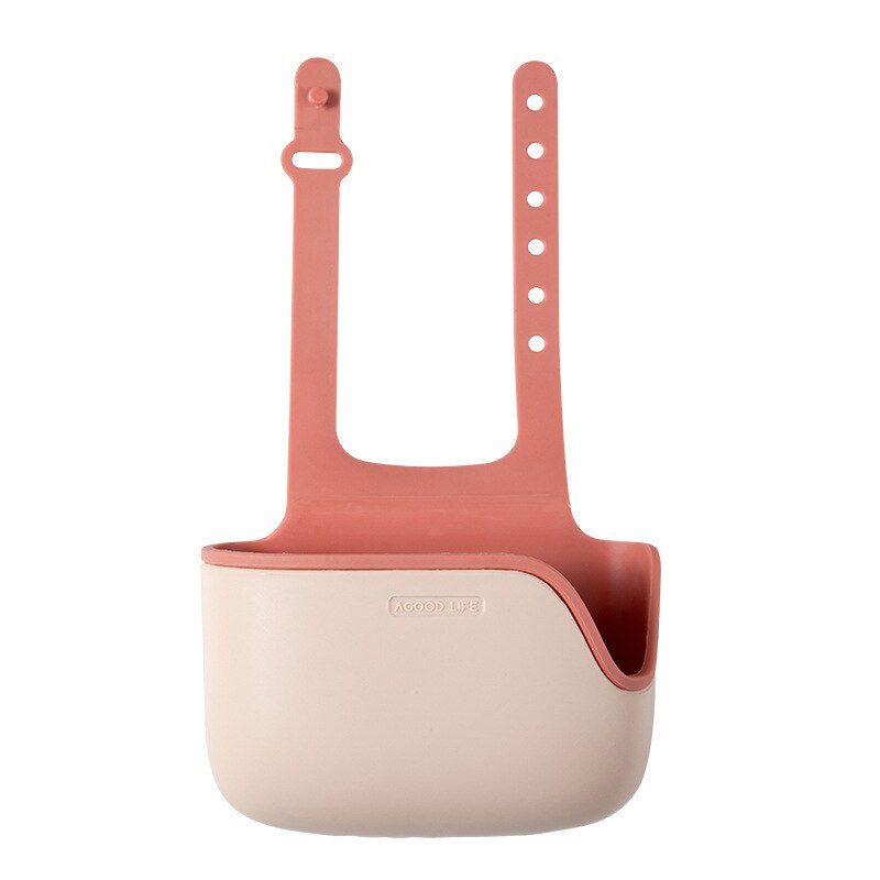 Justerbar vask hylle såpesvamp avløpsstativ oppbevaringskurvpose kranholder baderomsholder vask kjøkkentilbehør verktøy: 02