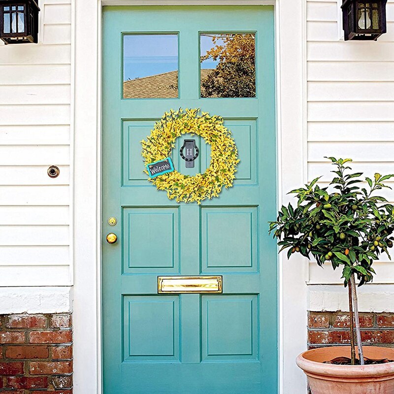 Sztuczne forsycja wieniec kwiatów, żółty kwiat wieniec frontowe drzwi zima Jasminum wieniec na ślub dekoracje ścienne robić domu