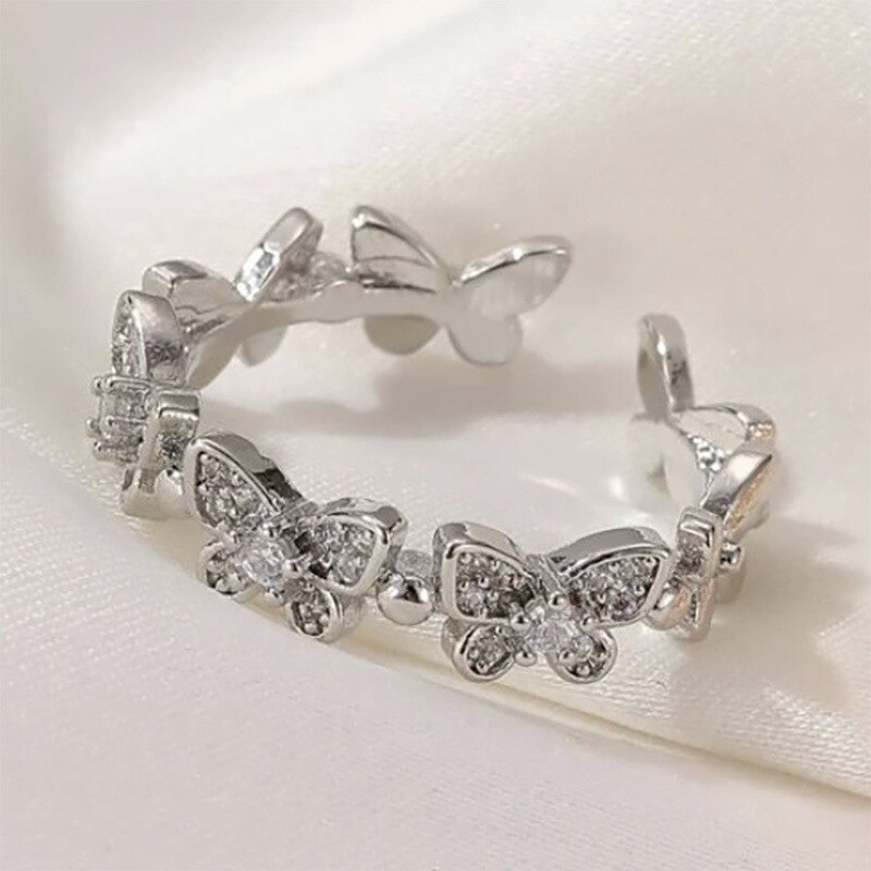 Charm Zilver Kleur Dansen Moving Vlinder Ringen Minimalistische Zoete Romantische Dames Meisjes Ringen Bruiloft Frankrijk Sieraden