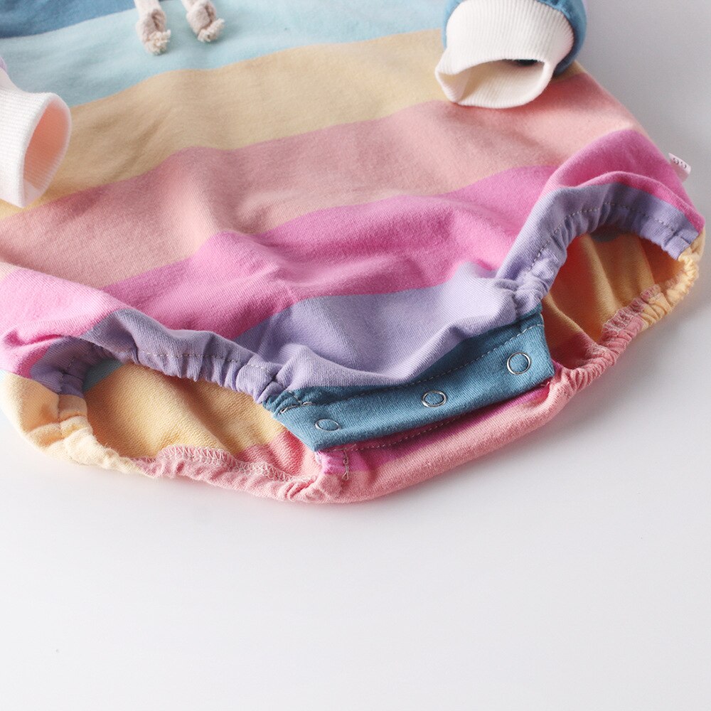 Baby Girls Rainbow Rompers Kids Boys Cartoon Newborns Autumn And Winter Kids Long Sleeve Hooded Toddler Jumpsuit Outfits