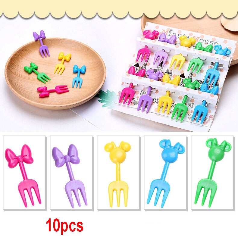 6/10pcs Cute Mini Bento Fork Set Food Picks for Kids Cartoon Animal Farm Toothpicks Children Fruit Forks Bento Accessories: E