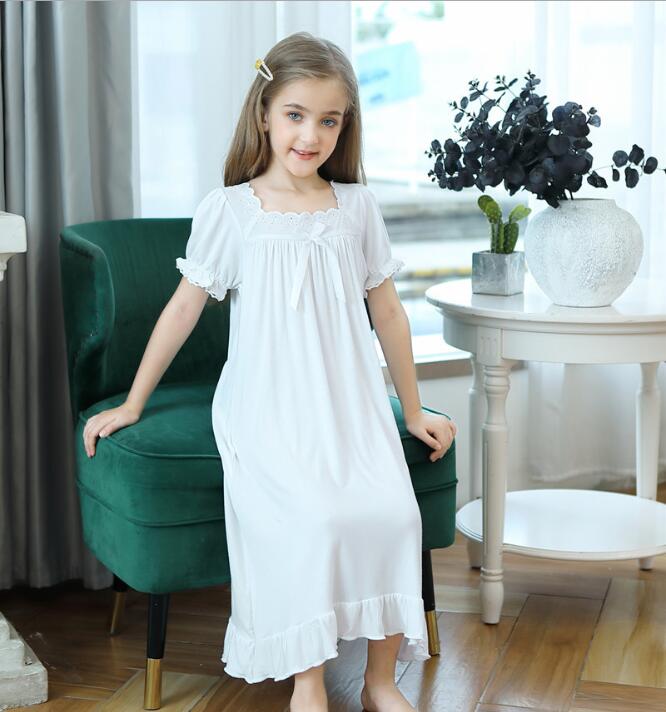 Teen Girl Nightdress Summer Girls White Cotton Sleepwear Girls Lace Nightgowns Children Clothes 3 4 5 6 8 10 Year: 2 / 100