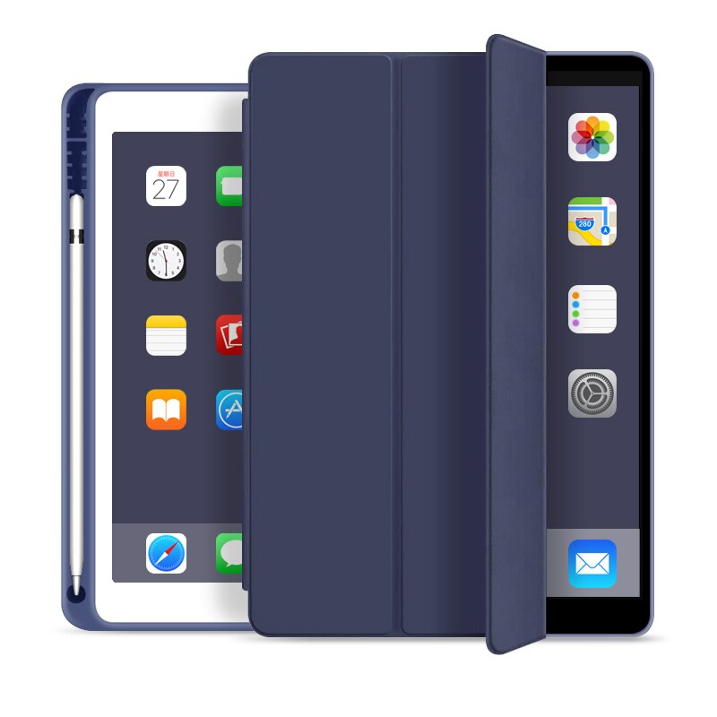Fodral för ipad 7th generation smart skal med pennhållare för ipad 7 slim hopfällbart ställ silikonfodral för ipad 10.2 funda: Marin