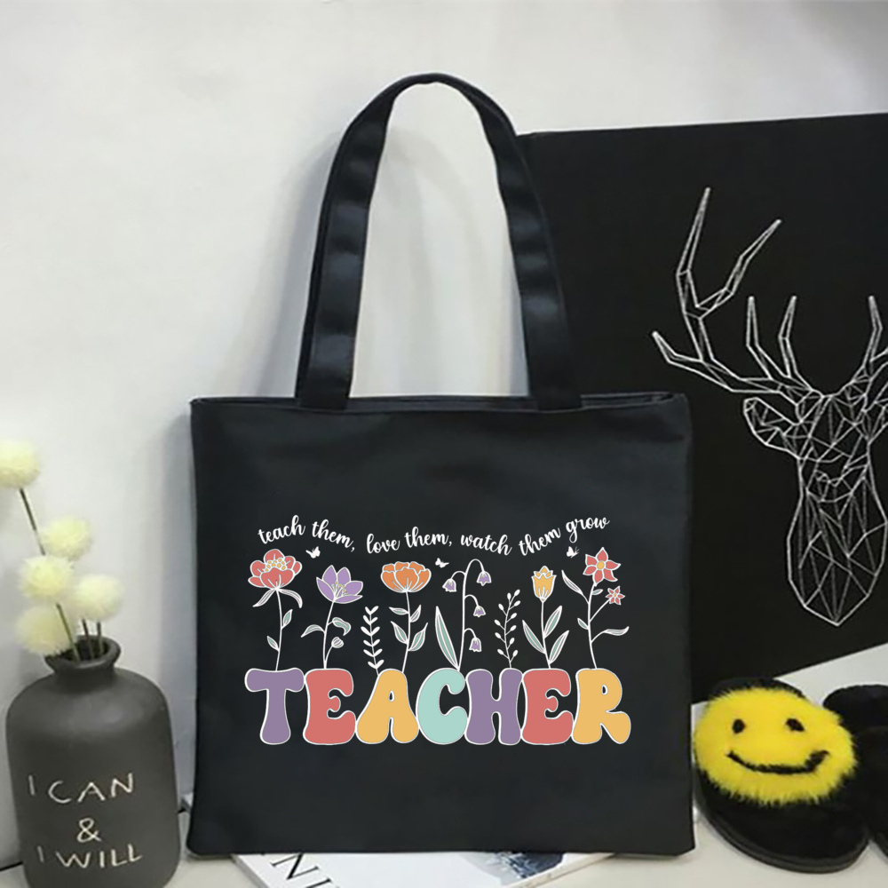Blumen lehrer aufbringen Druck Einkaufstasche Frauen wieder verwendbare lässige Öko-Stoff Tasche Lehrer Werts ch ätzung besten Lehrer Schild: Grün