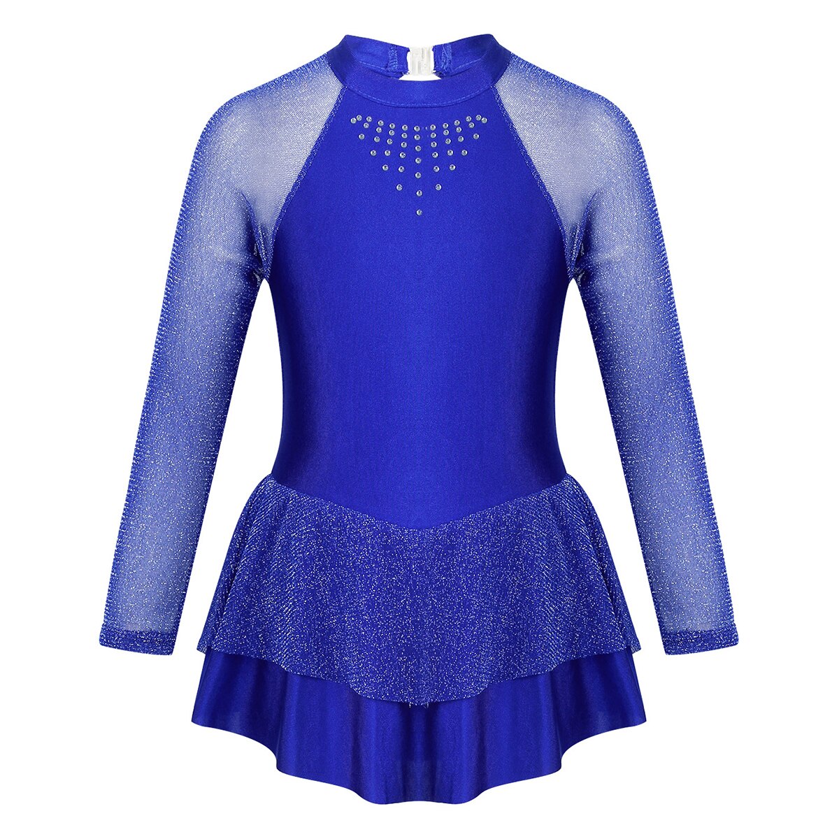 Kids Girls Gym Party Rhinestone Keyhole Back Figure Ice Skating Roller Skating Dancewear Ballet Dance Leotard Dress: Blue / 6