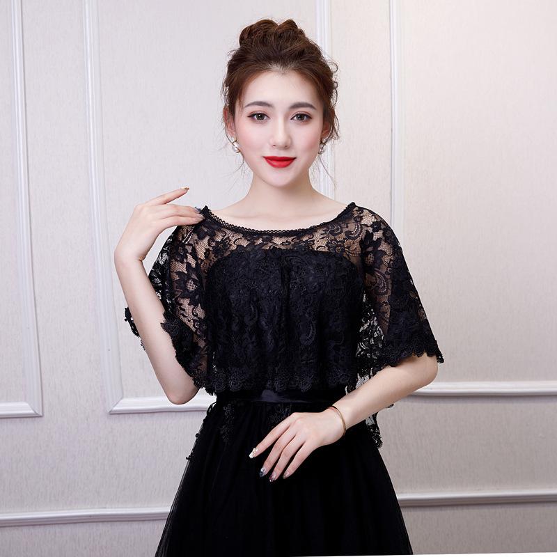 Chal nupcial de encaje para mujer, capa de noche barata, Bolero, Dentelle, novia, chaquetas de de boda, capa envolvente, de verano, disponible: Negro